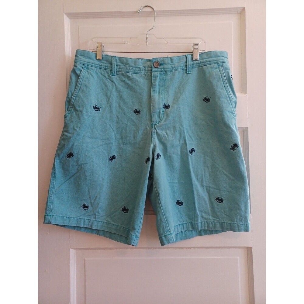 Izod aqua crab print shorts mens 36 cotton preppy beach coastal summer golf